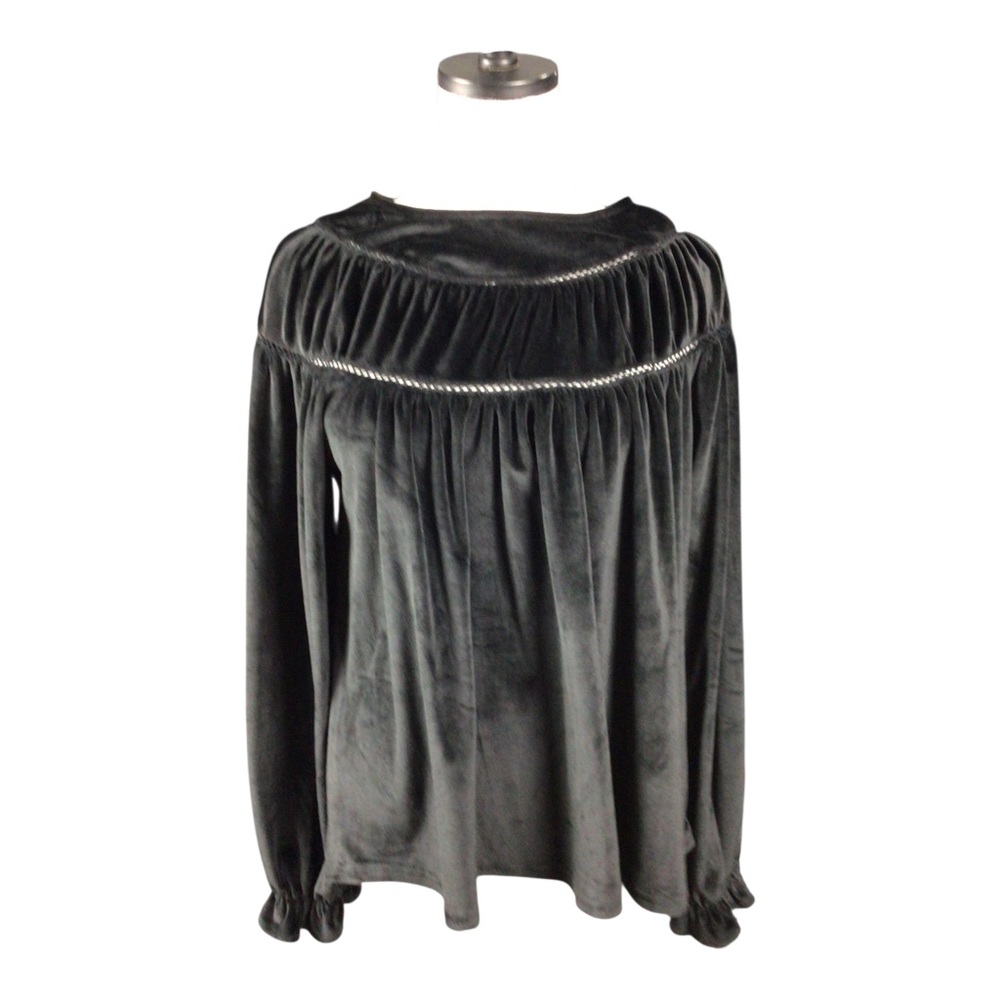 Anthropologie Grade & Gather Black Velvet Long Sleeve Top Large